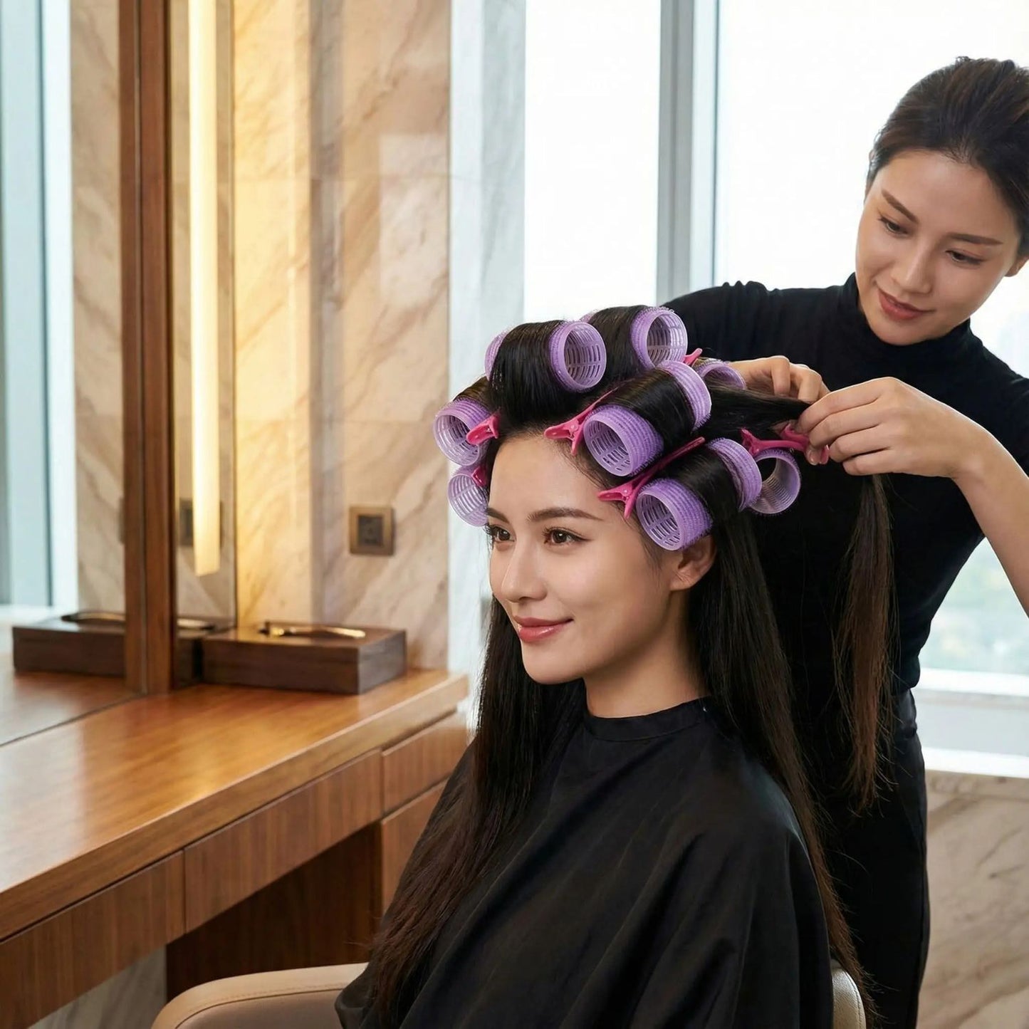 bigoudis cheveux bouclés violet