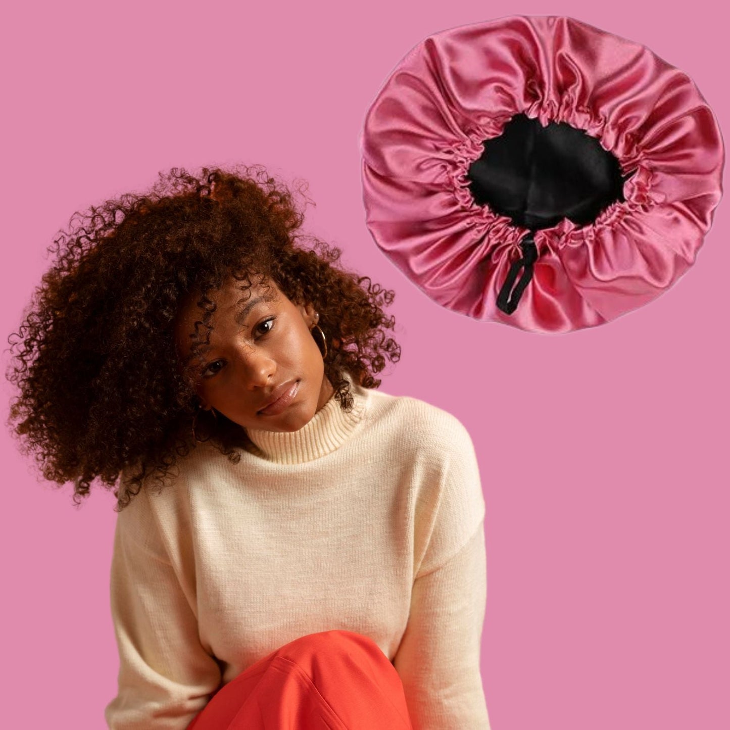 Bonnet de nuit en satin - Satinéa™ rose - Ma Couronne Curly
