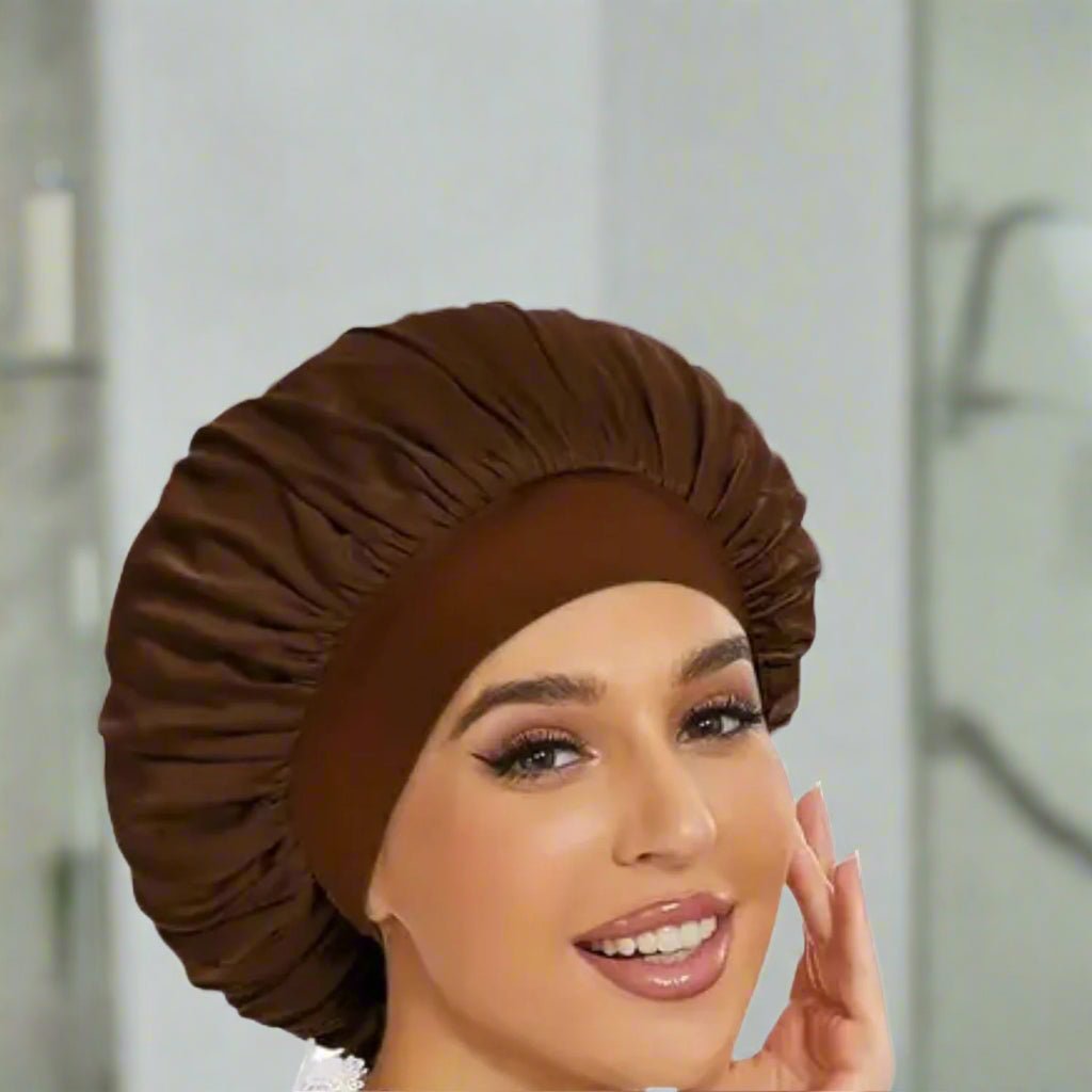 Bonnet en satin - Charlotte™ marron - Ma Couronne Curly