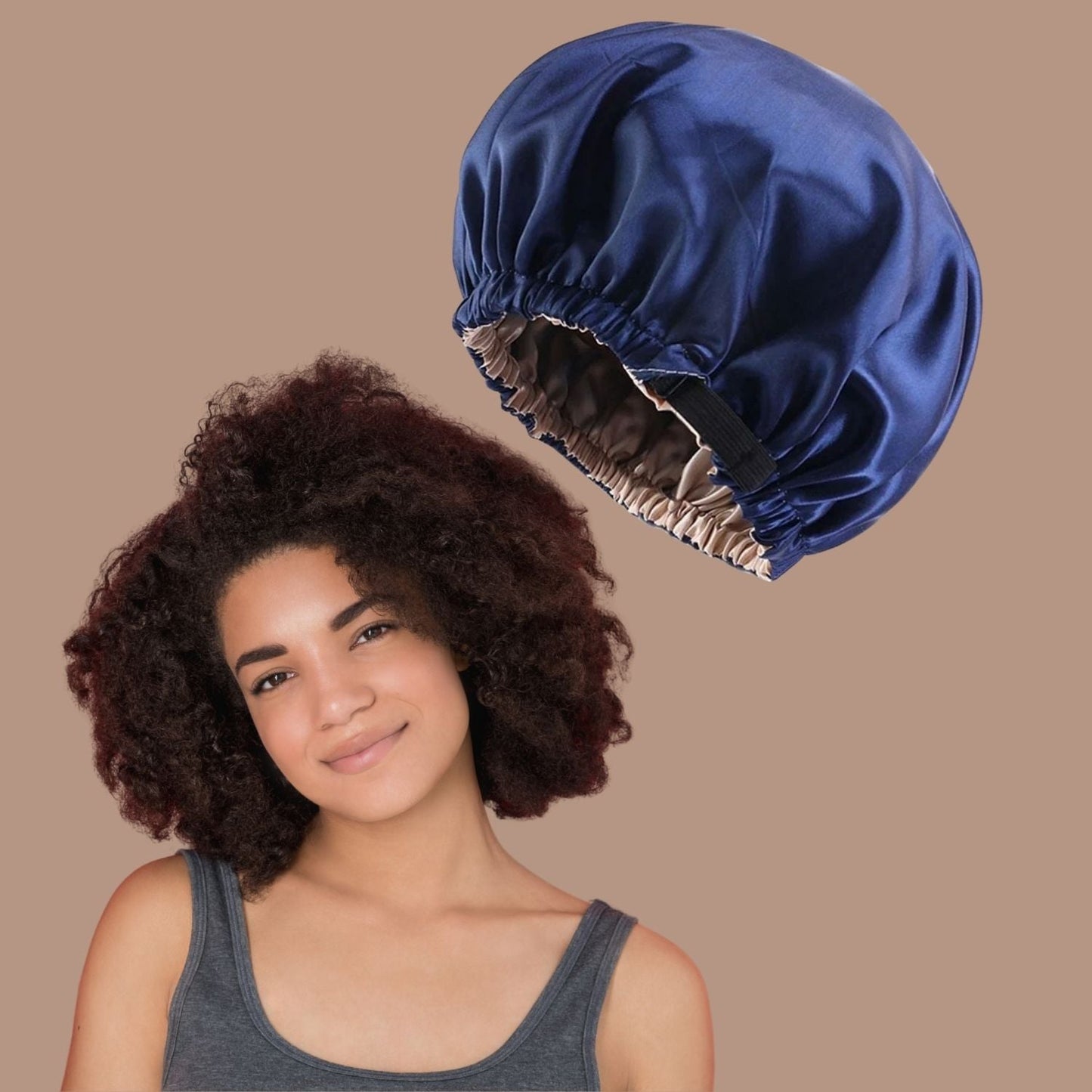 Bonnet en satin cheveux - Elastique™ bleu marine - Ma Couronne Curly
