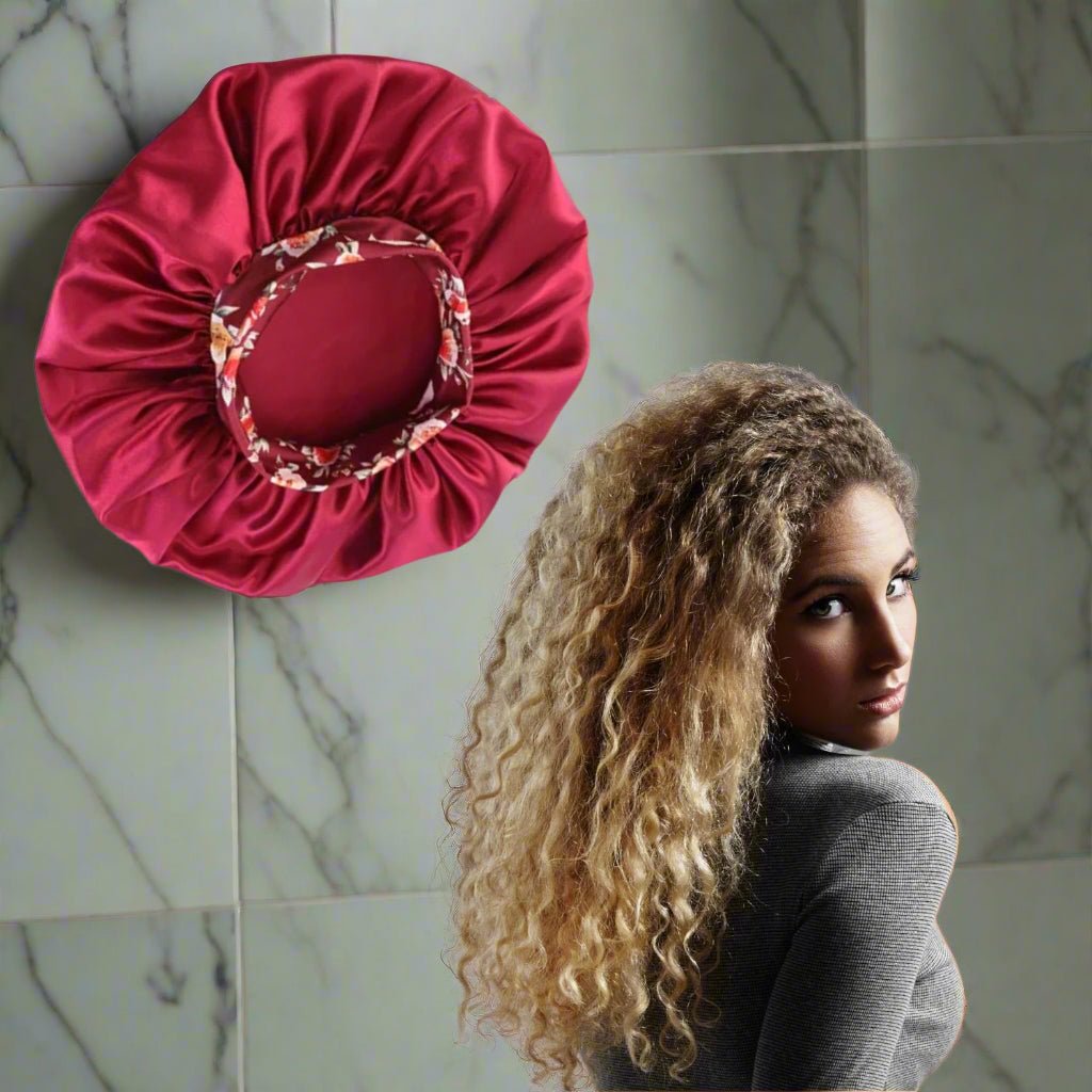 Bonnet en satin cheveux - Floral™ rouge - Ma Couronne Curly