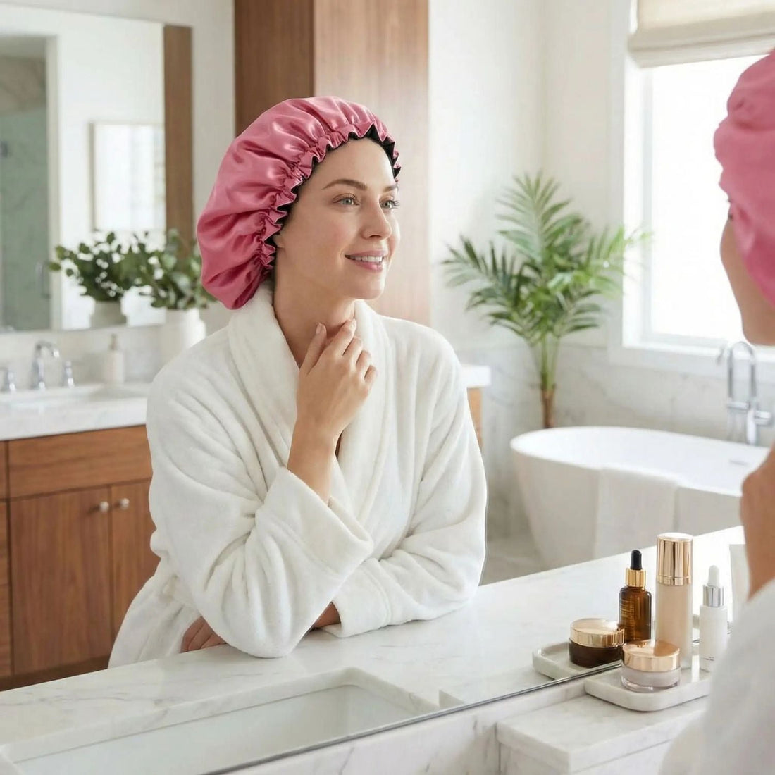routine de nuit cheveux bouclés protection boucles bonnet en satin 