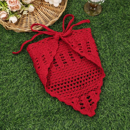 Bandana Tricoté maille femme cheveux bouclés rouge