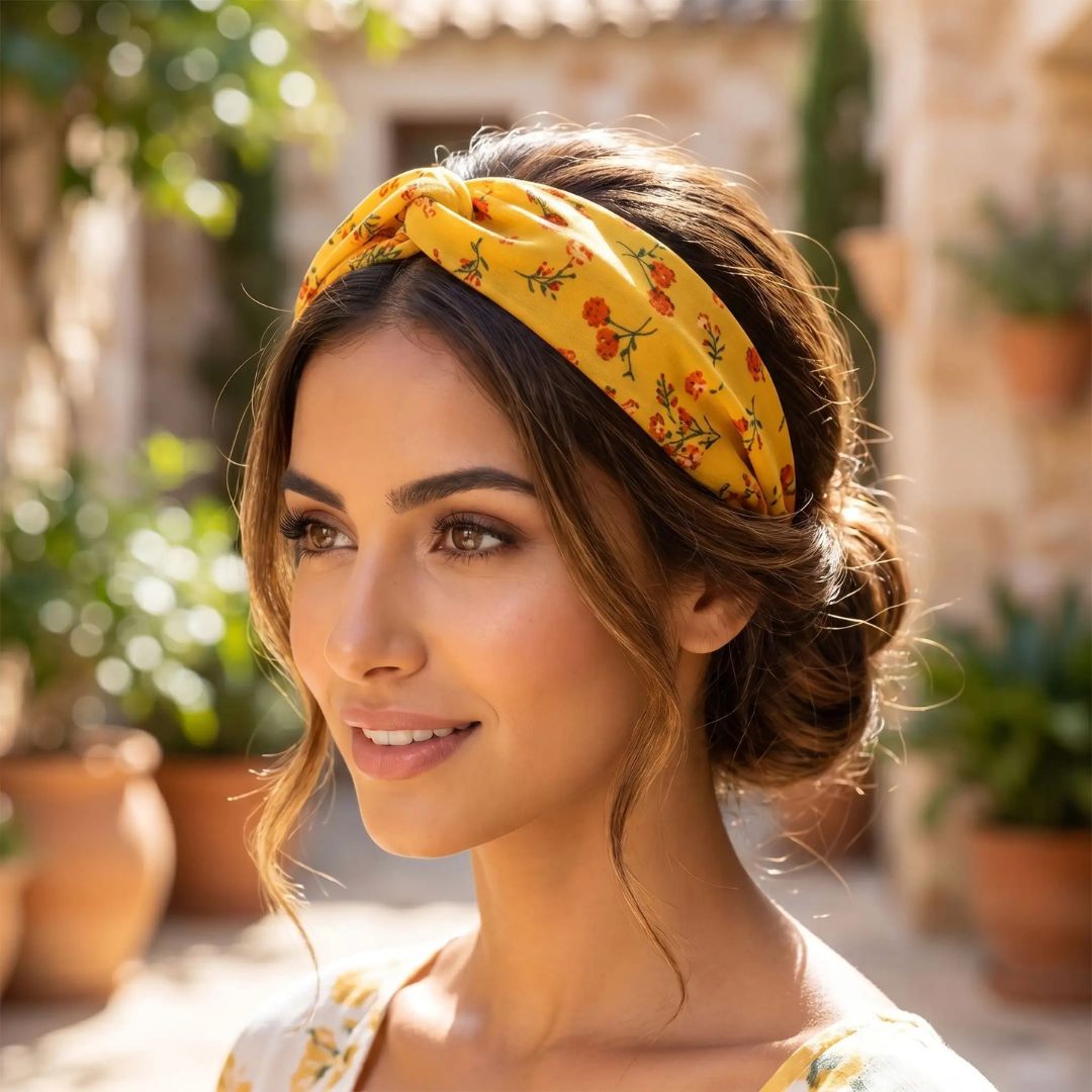 Bandeau Cheveux Camelia Fleuri jaune femme