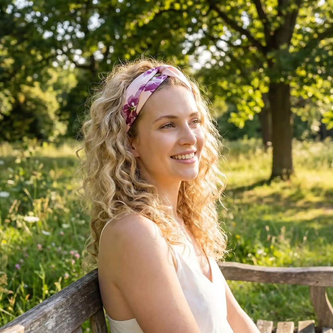 Bandeau Cheveux Maintien Fleuri serre tête cheveux ondulés turban rose fleur