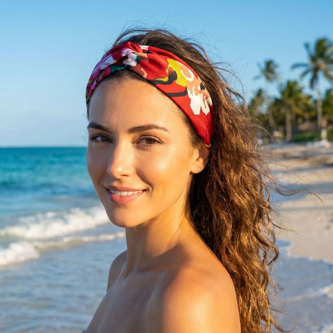 Bandeau Cheveux Rosalie Fleuri lot 3 bandeaux été femme rouge