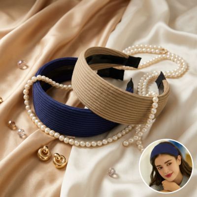 Bandeau cheveux Bending bleu beige femme cheveux maintien sans glisser