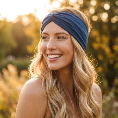 Bandeau cheveux Croisés intemporelles bleu large turban