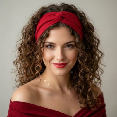 Bandeau cheveux Croisés intemporelles rouge femme cheveux bouclés turban