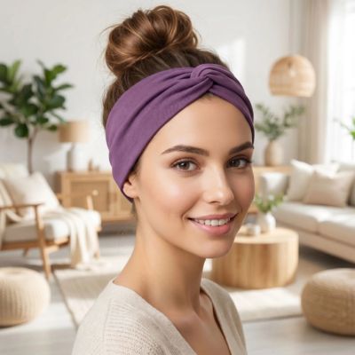 Bandeau cheveux Croisés violet turban femme large