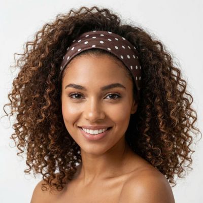 Bandeau cheveux intemporels à pois marron cheveux bouclés frisés