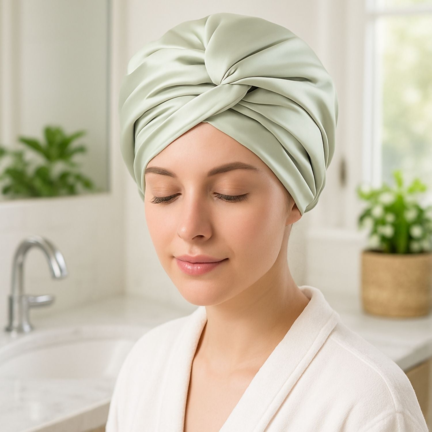 Bonnet de nuit Sanuit vert cheveux bouclés réglable cheveux crépus