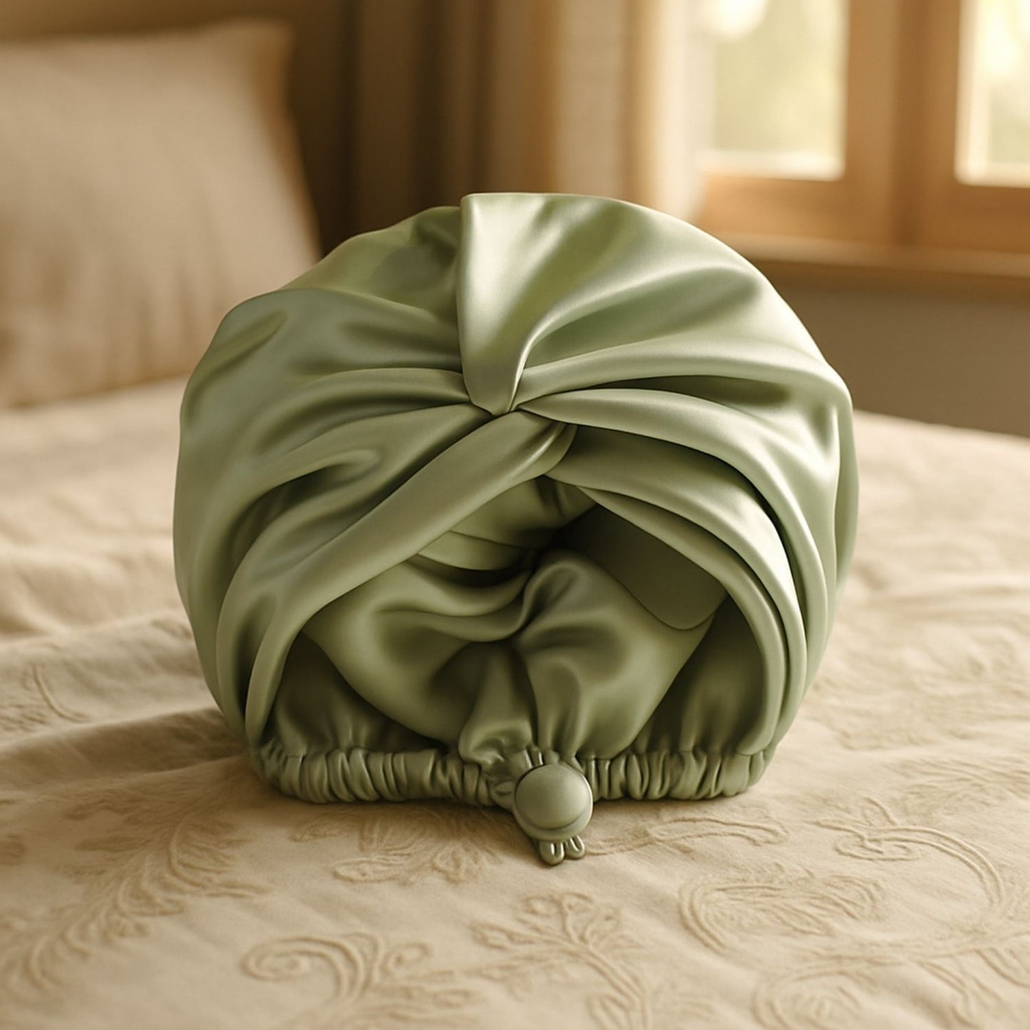 Bonnet de nuit Sanuit vert réglable sommeil satin