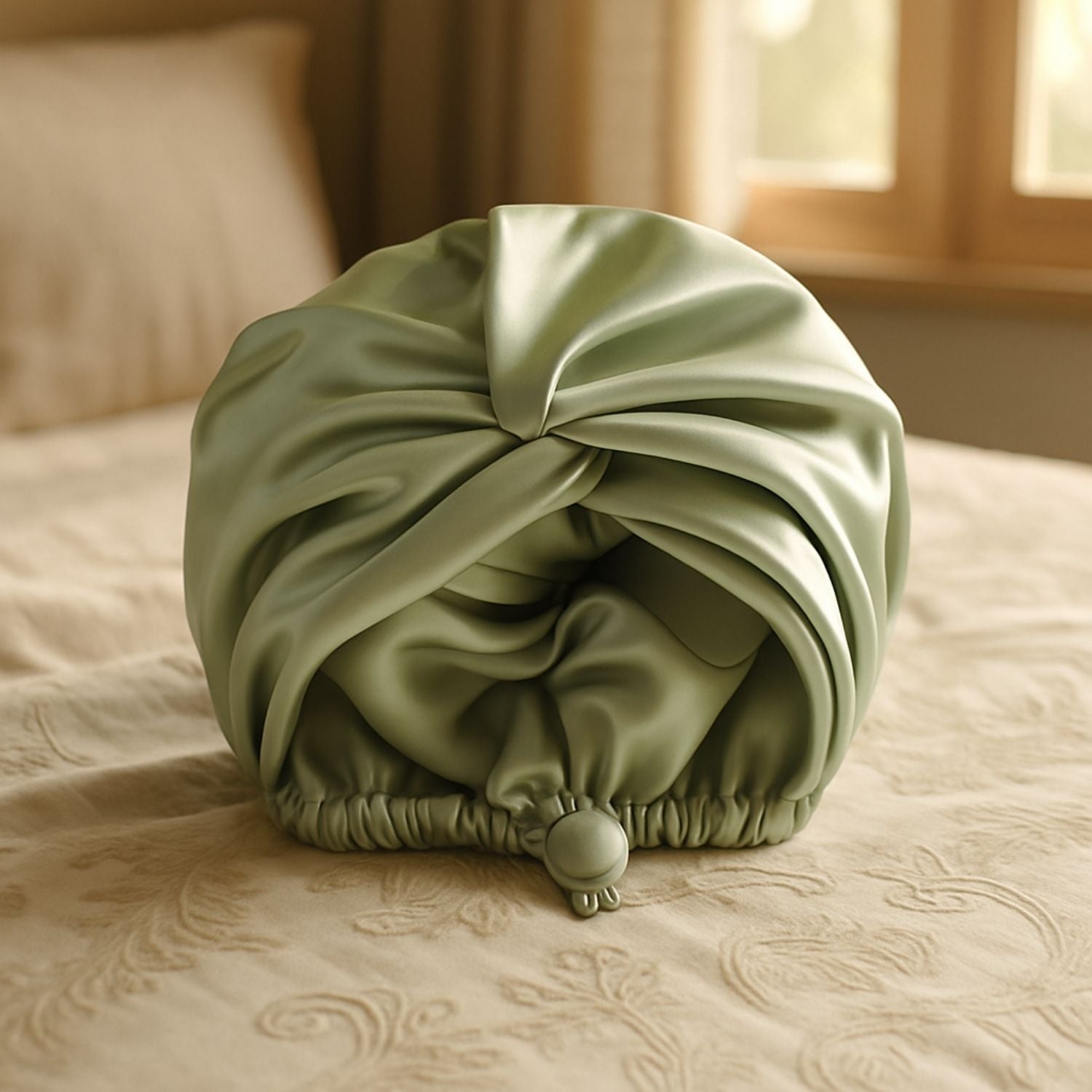 Bonnet de nuit Sanuit vert réglable sommeil satin