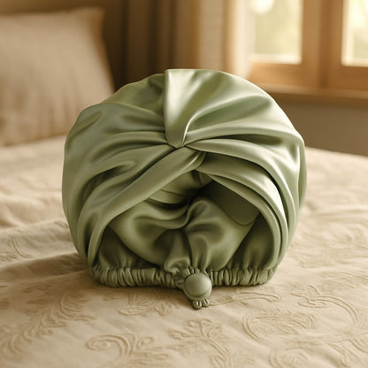 Bonnet de nuit Sanuit vert réglable sommeil satin