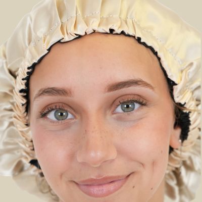 Bonnet satin cheveux Elastique doré femme boucles sommeil confortable ajustable
