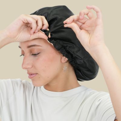 Bonnet satin cheveux Elastique doré femme cheveux bouclés