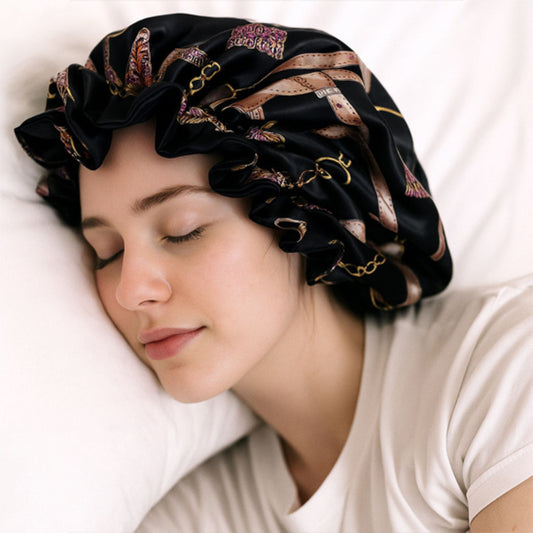 Bonnet satin cheveux Floral noir motif