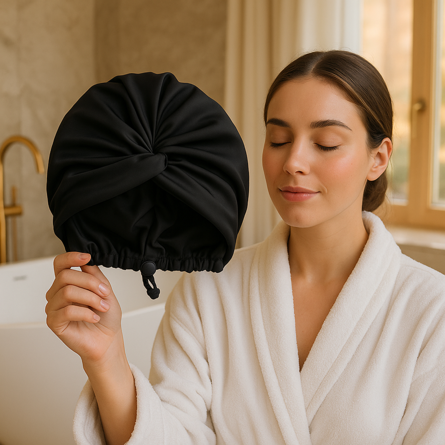 Bonnet en satin noir réglable cheveux bouclés frisés bouclés ondulés