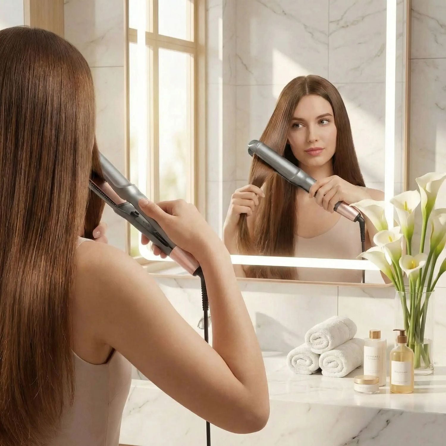 Boucleur Lisseur 2 en 1 Lissage cheveux raides femme