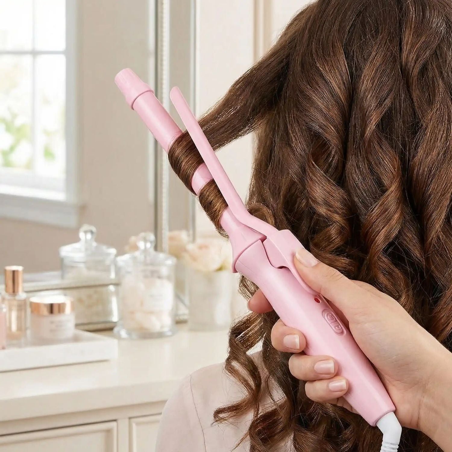 Boucleur cheveux PerfectCurls rose 9mm boucles sérrées ondulation