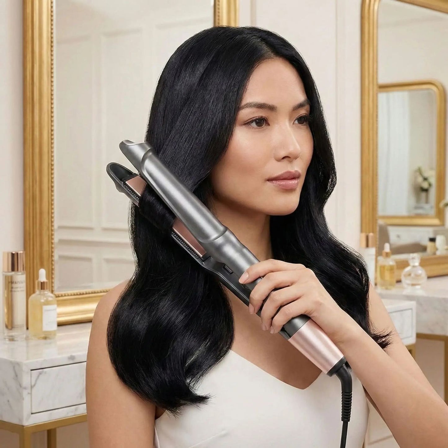 Boucleur lisseur boucles cheveux lisses femme asiatique ondulés