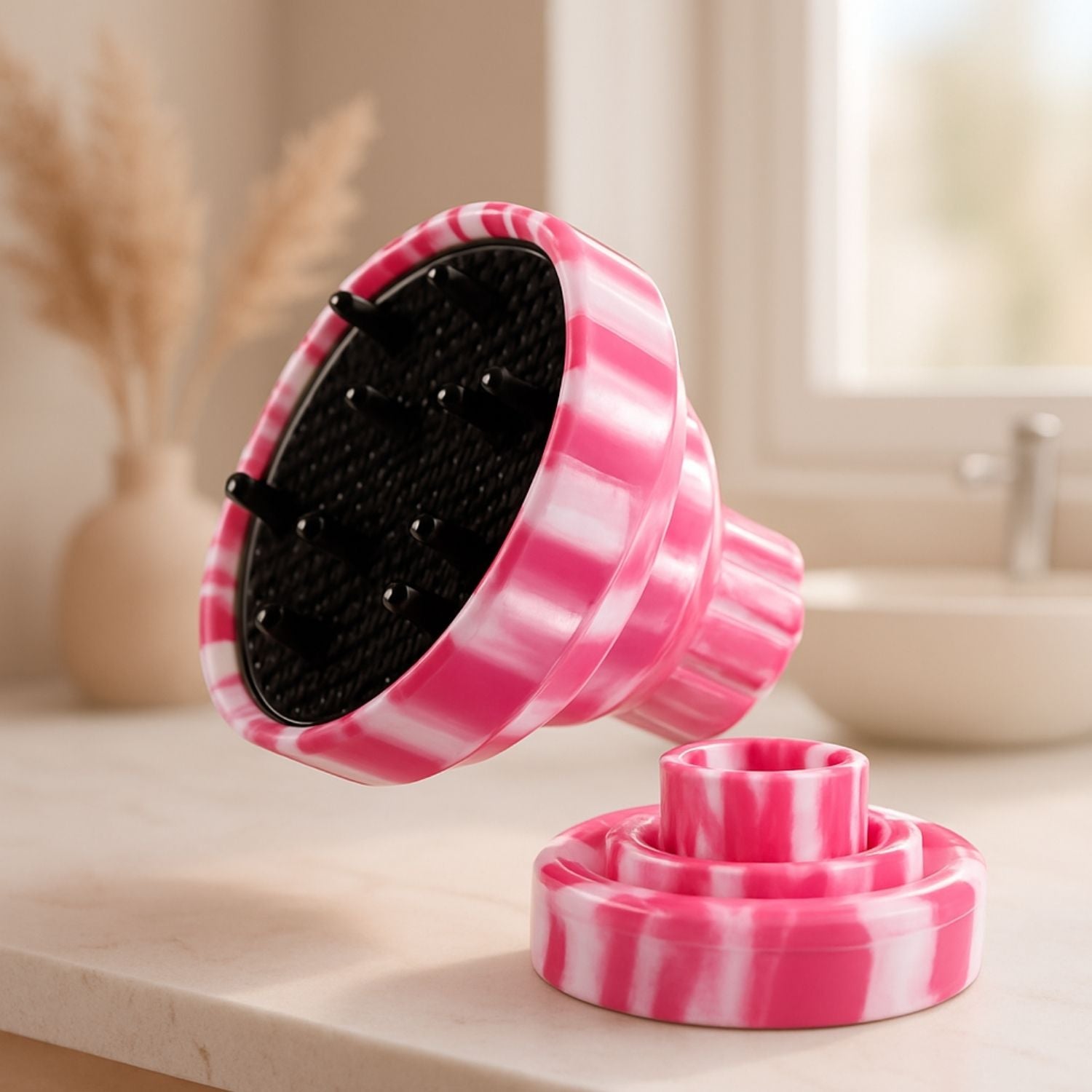 Diffuseur cheveux Anti Frisottis rose fuschia cheveux bouclés frisés