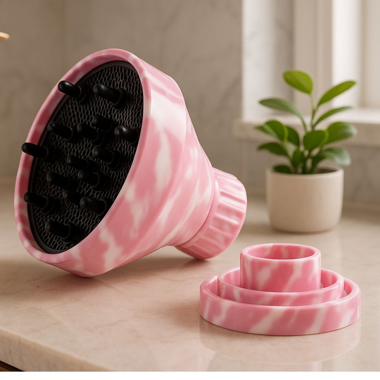 Diffuseur cheveux Anti Frisottis Rose cheveux bouclés boucles rebondies