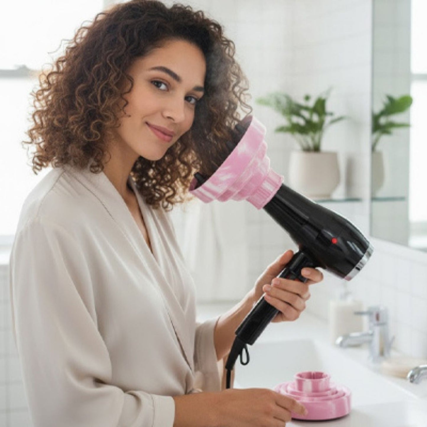 Diffuseur cheveux Anti-Frisottis Rose clair cheveux bouclés