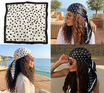 Foulard Pois Satin carré femme cheveux