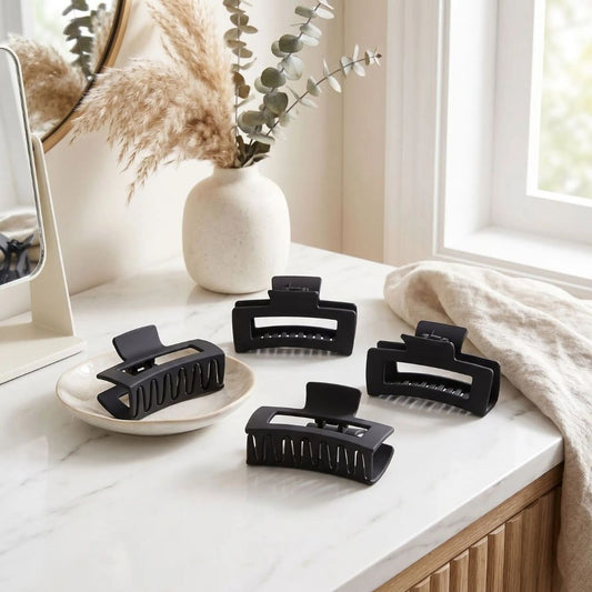 Pince à Cheveux Lot de 4 Noir dents rectangulaire
