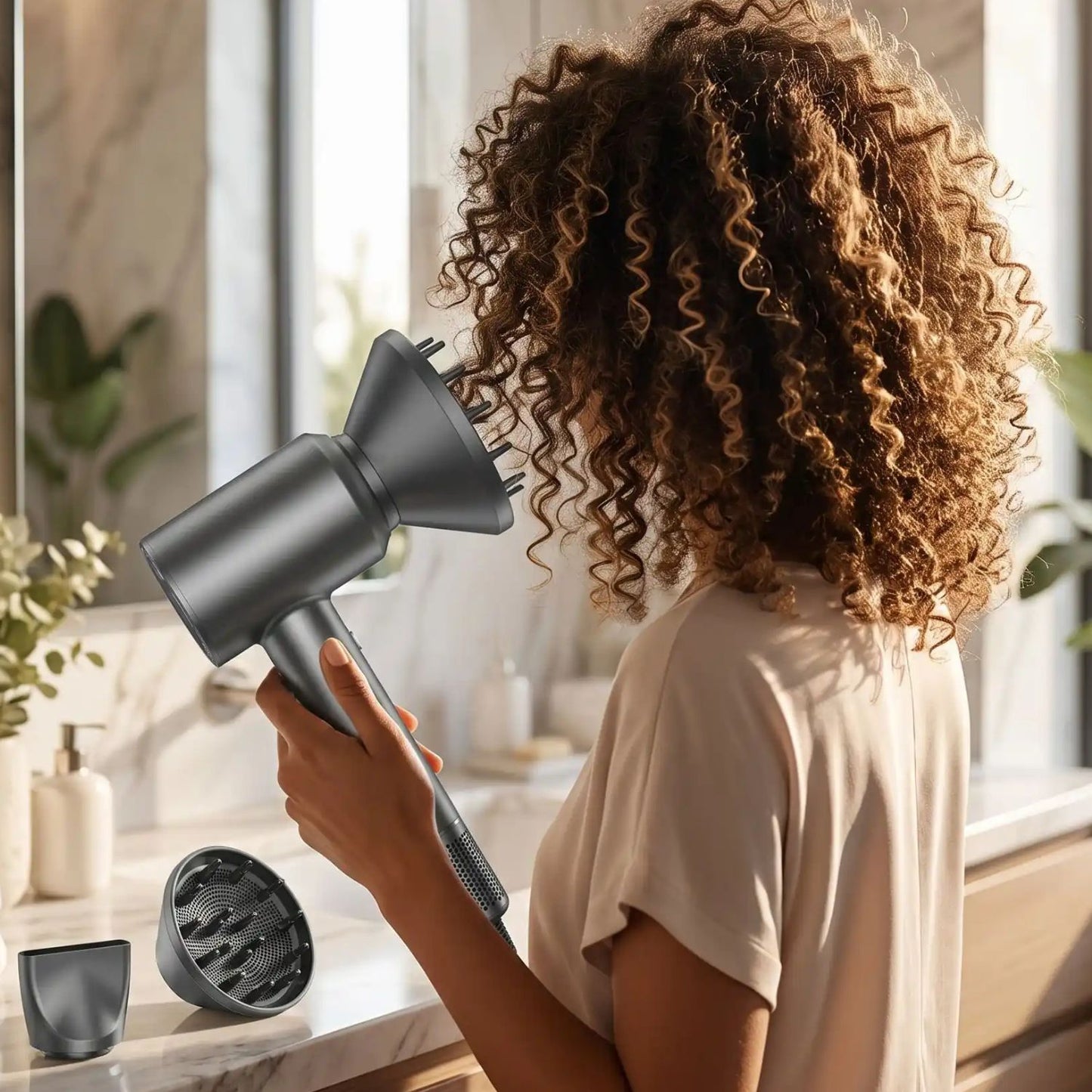 Seche cheveux et diffuseur FrizzEase cheveux bouclés boucles femme