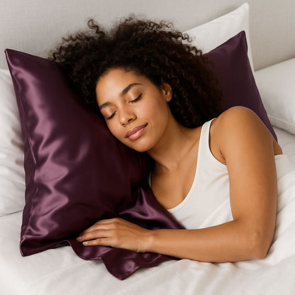 Taie d'oreiller en soie Enveloppante violet cheveux bouclés crépus