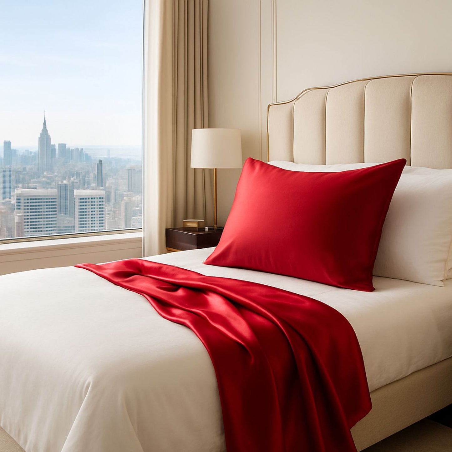 Taie d'oreiller en soie pour cheveux Enveloppante rouge cheveux bouclés