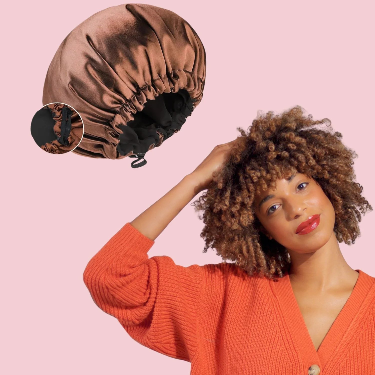 Bonnet de nuit en satin - Satinéa™ marron - Ma Couronne Curly