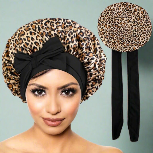 Bonnet de nuit satin - Ajustable™ leopard - Ma Couronne Curly