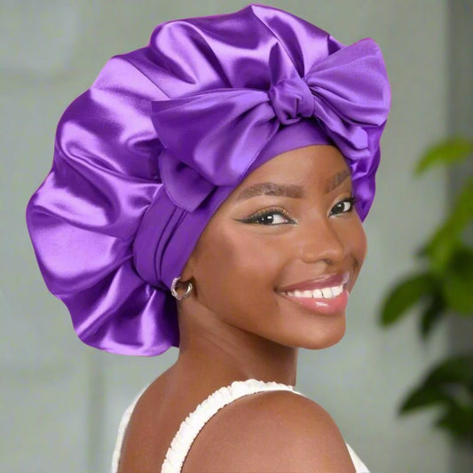Bonnet de nuit satin - Ajustable™ violet - Ma Couronne Curly