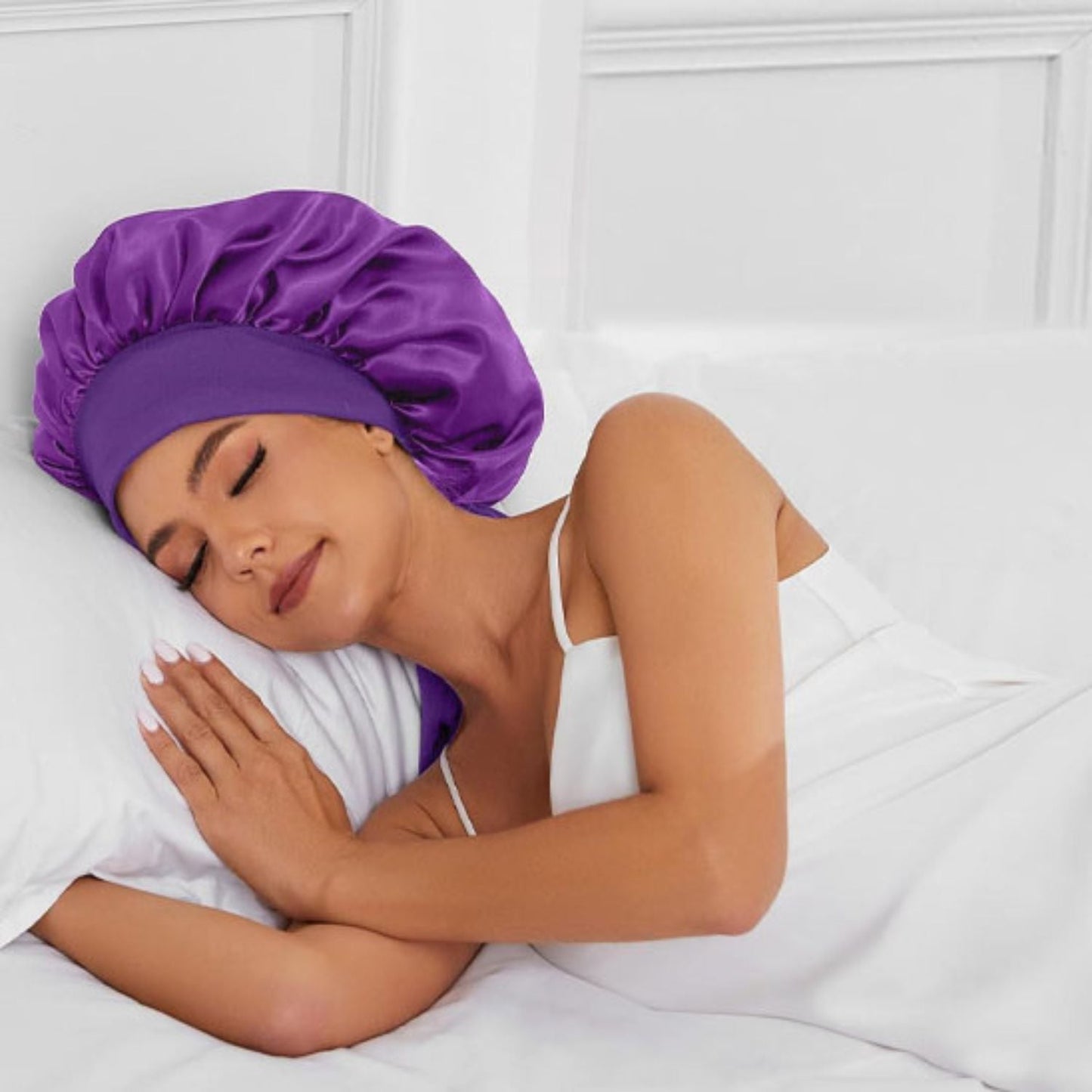 Bonnet de nuit satin - Ajustable™ violet - Ma Couronne Curly