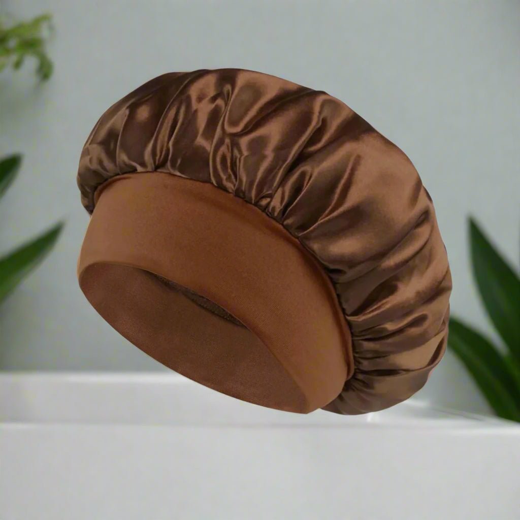 Bonnet en satin - Charlotte™ marron - Ma Couronne Curly