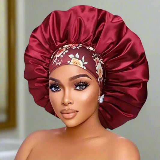 Bonnet en satin cheveux - Floral™ rouge - Ma Couronne Curly