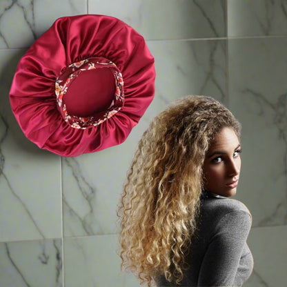 Bonnet en satin cheveux - Floral™ rouge - Ma Couronne Curly