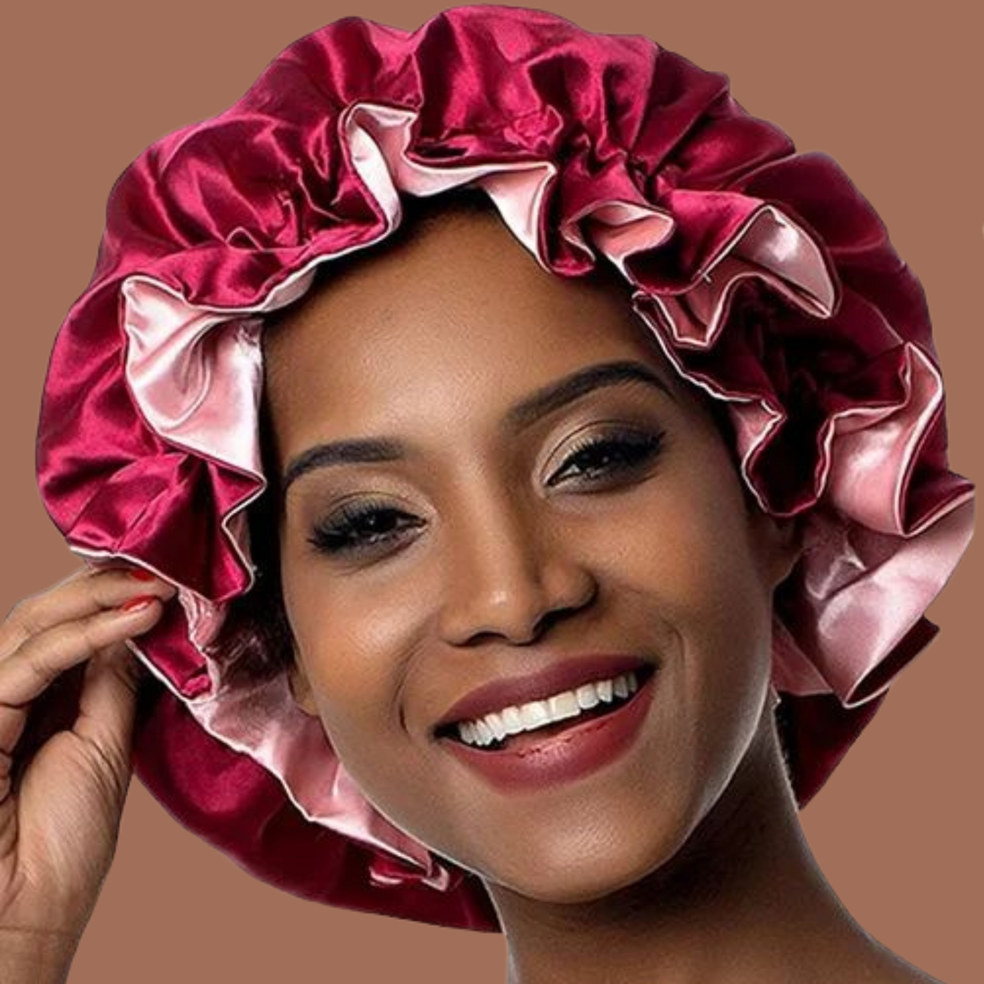 bonnet-en-satin-rouge-femme-noire