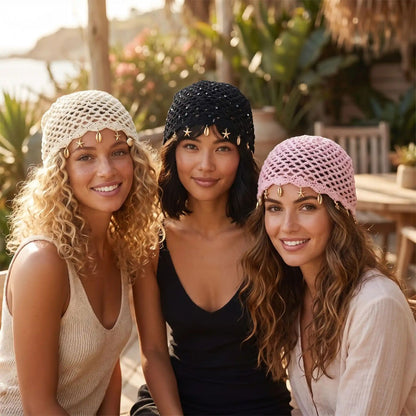 bonnet été camille noir blanc rose maille femme