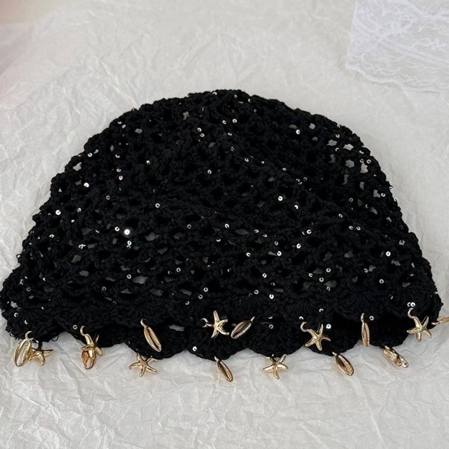 bonnet été camille noir maille tricotée