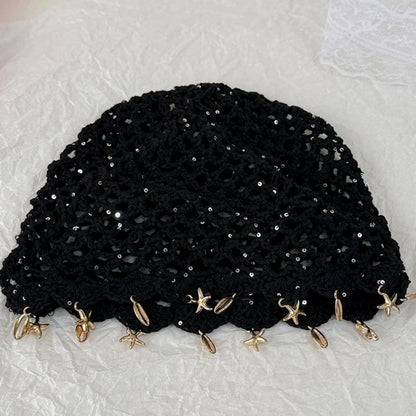 bonnet été camille noir maille tricotée