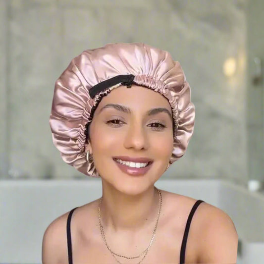 Bonnet satin cheveux - Elastique™ rose poudré - Ma Couronne Curly
