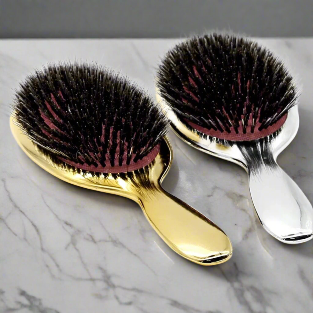 brosse poil de sanglier KeratinFlow brosse poil sanglier cheveux fin argent or