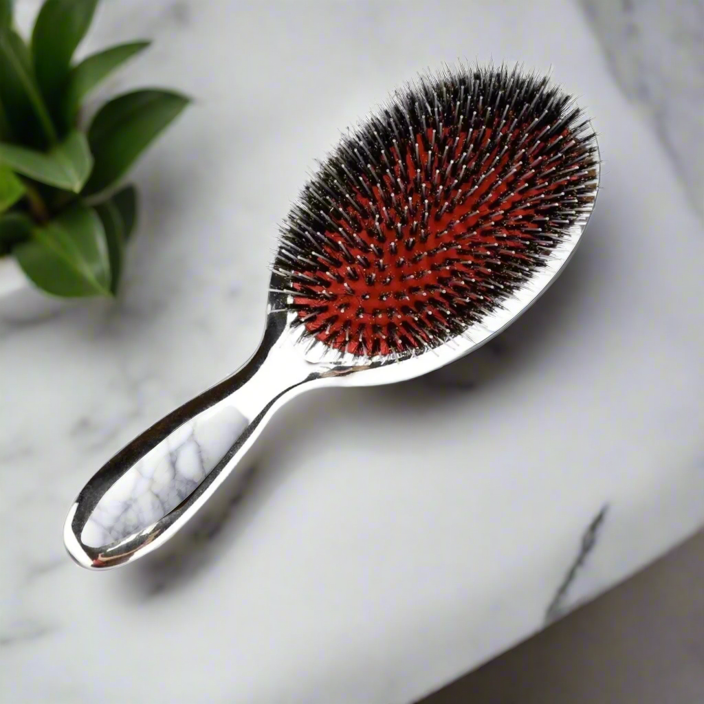 brosse poil de sanglier KeratinFlow brosse poil sanglier cheveux fin argent