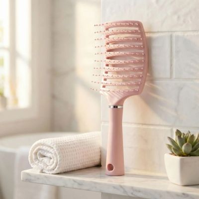 brosse à cheveux airflow rose cheveux bouclés