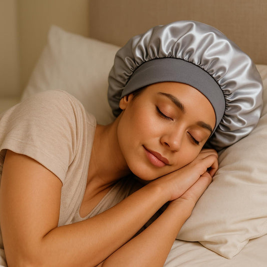 charlotte en satin gris femme protection nocturne capillaire